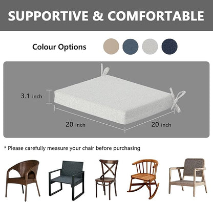 Goodgoods 20 x 20 Outdoor Chair Cushions Set of 4, Fade-Resistant & Water-Resistant Patio Seat Cushion Pads with Ties, 30D High-Resilience Foam for Dining Room Kitchen Chairs, Light Gray