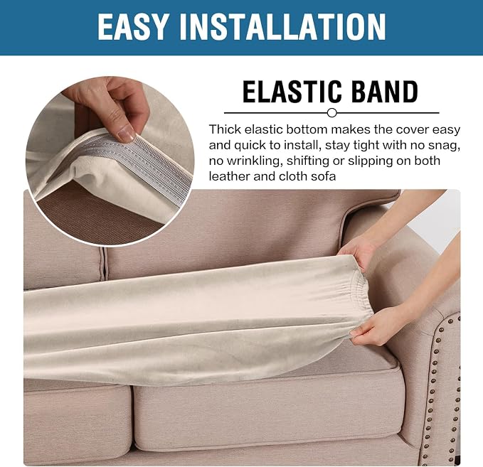 H.VERSAILTEX Velvet Stretch Individual Couch Cushion Cover Plush Slipcover for Loveseat Sofa Furniture Protector Seat Cover (1 Piece Loveseat Cushion Cover, Ivory)