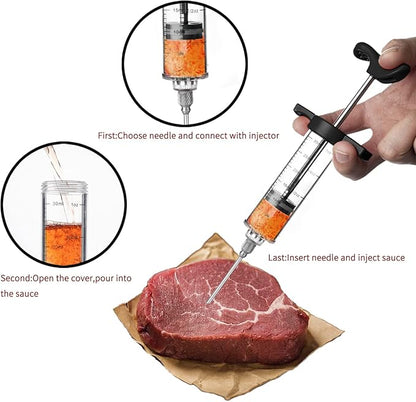 JY COOKMENT Meat Injector Syringe, 1-oz Marinade Flavor Injector with 2 Professional Needles,1 Cleaning Brushes(BLACK)