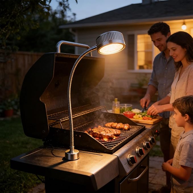 Bright Adjustable Hose BBQ Light 7 LEDs Base and Rechargeable Battery for Versatile Applications Aluminum Grills Accessory
