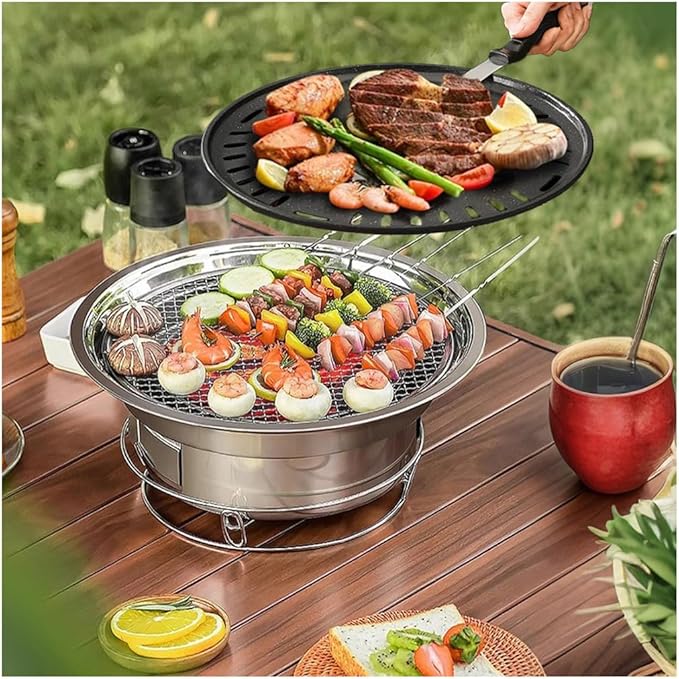 Primst Multifunctional Charcoal Barbecue Grill, Household Korean BBQ Grill, Portable Camping Grill Stove, Tabletop Smoker Grill