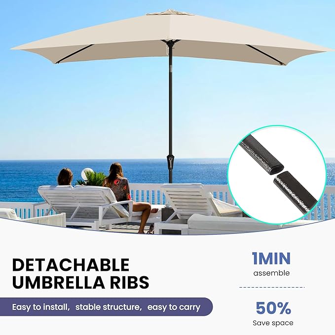 Ayge 6.5x10FT Rectangular Patio Umbrella Outdoor Table Umbrella w/Push Button Tilt & Crank Rectangle Market Umbrella UV Protection for Garden,Deck,Lawn,Yard & Pool,Beige
