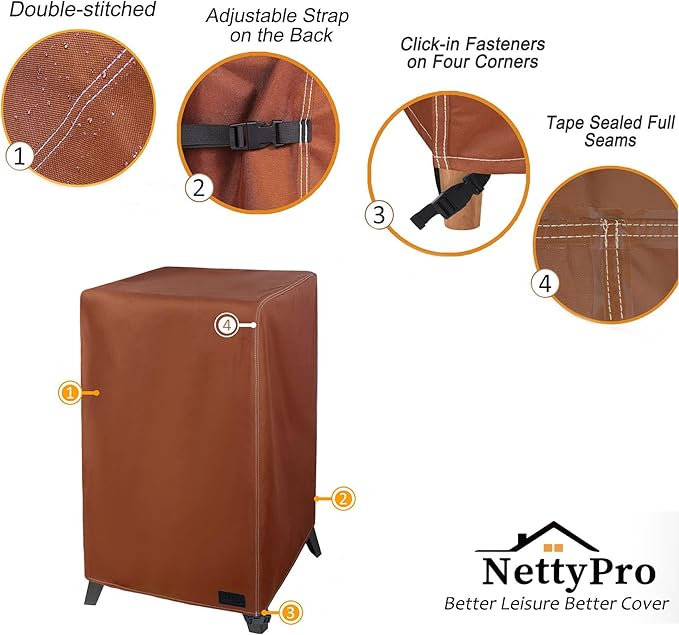 NetttyPro Electric Smoker Cover for Outside Masterbuilt Smoker 30 inch, Outdoor Waterproof Heavy Duty Square Vertical Small Grill Cover, 22" W x 20" D x 35" H, Brown
