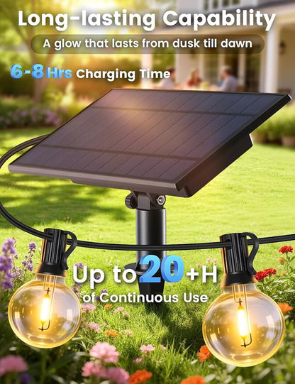 Brightever 120FT Solar String Lights Outdoor with Remote, Waterproof Dimmable 3 Modes Outdoor Lights with 50+2 LED Shatterproof G40 Bulbs, Solar Power Patio Lights for Outside Wedding Party Decor