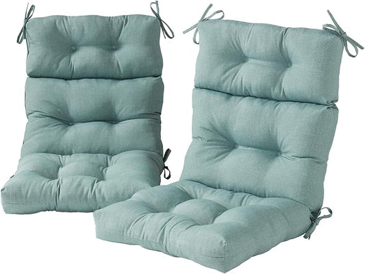 Outdoor Tufted High-Back Chair Cushions, One-Piece Hinged Seat and Back Design, Reversible with 4 Ties, Durable Polyester Fabric, Recycled Fiber Fill - Set of 2, Seaglass
