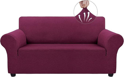 Asnomy Stretch Couch Covers Washable, loveseat Cover Slipcovers,Wine Red | 1-Piece Sofa Cover(55"-78") loveseat cover Furniture Protector Soft Jacquard,Non-Slip Elastic Bottom for Dogs & Kids