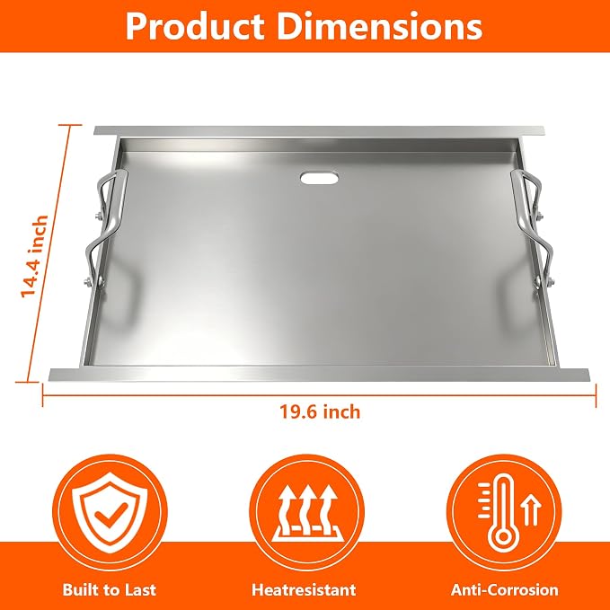 Half-Size Stainless Steel Flat Top Griddle Insert for Captiva Designs GR019 | 19.6" L x 14.4" W for 4-Burner Propane Gas Grill, Universal Griddle Plate, Non-Stick Grill Accessory for Backyard BBQ