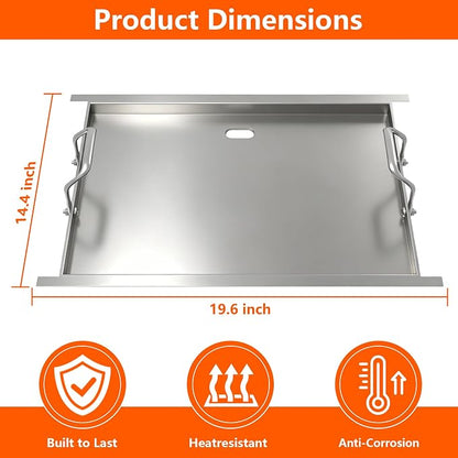 Half-Size Stainless Steel Flat Top Griddle Insert for Captiva Designs GR019 | 19.6" L x 14.4" W for 4-Burner Propane Gas Grill, Universal Griddle Plate, Non-Stick Grill Accessory for Backyard BBQ