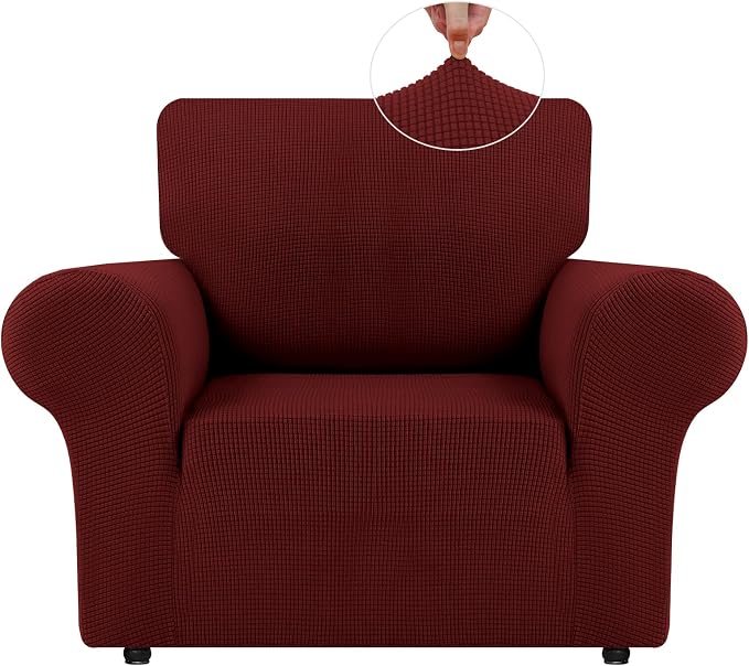 LURKA Stretch Chair Cover for Sofa, 1 Piece Armchair Slipcover, Dark Red | Soft Stretch Jacquard, Fits 31"-55" Armchairs, Elastic Bottom for Secure Fit, Machine Washable, Pet & Kid Friendly