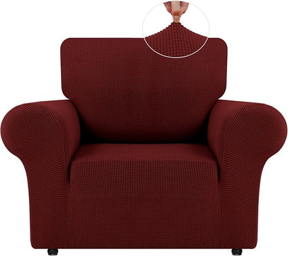 LURKA Stretch Chair Cover for Sofa, 1 Piece Armchair Slipcover, Dark Red | Soft Stretch Jacquard, Fits 31"-55" Armchairs, Elastic Bottom for Secure Fit, Machine Washable, Pet & Kid Friendly