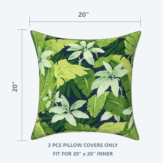 LVTXIII Set of 2 Patio Throw Pillows Covers Waterproof 20x20 Fade Resistant Outdoor Throw Pillow Case, Fluffy Decorative Garden Toss Pillow Covers for Home Patio Coach Sofa Use, Jungle Leaves
