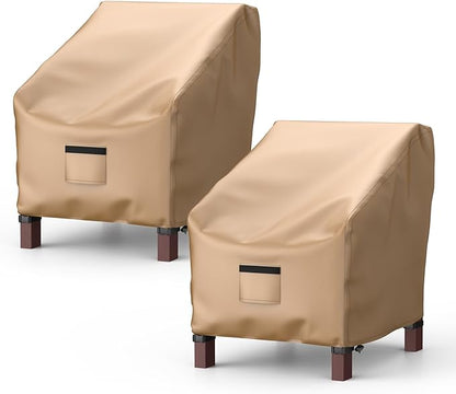 2 Pack Outdoor Patio Chair Covers Waterproof 31"Wx33"Dx36"H, Brown | Patio Furniture Covers Protect from Rain, Dust & UV; Heavy-Duty Oxford Fits Lounge, Deep Seat & High Back Chairs on Lawns