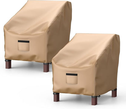 2 Pack Outdoor Patio Chair Covers Waterproof 32"Wx37"Dx36"H, Brown | Patio Furniture Covers Protect from Rain, Dust & UV; Heavy-Duty Oxford Fits Lounge, Deep Seat & High Back Chairs on Lawns