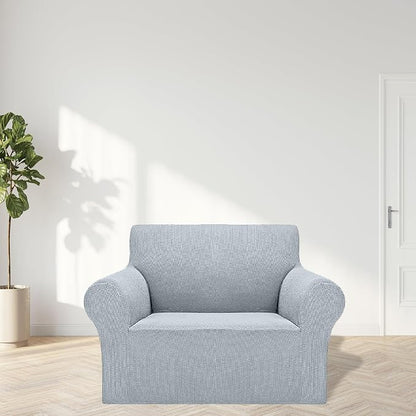 Cupuamon 2026 New Stretch Chair Sofa Slipcovers Couch Cover for 1 Seater Furniture Protector Sofa Covers with Elastic Bottom Jacquard Fabric Small Checks for Pets, Kids - Silver