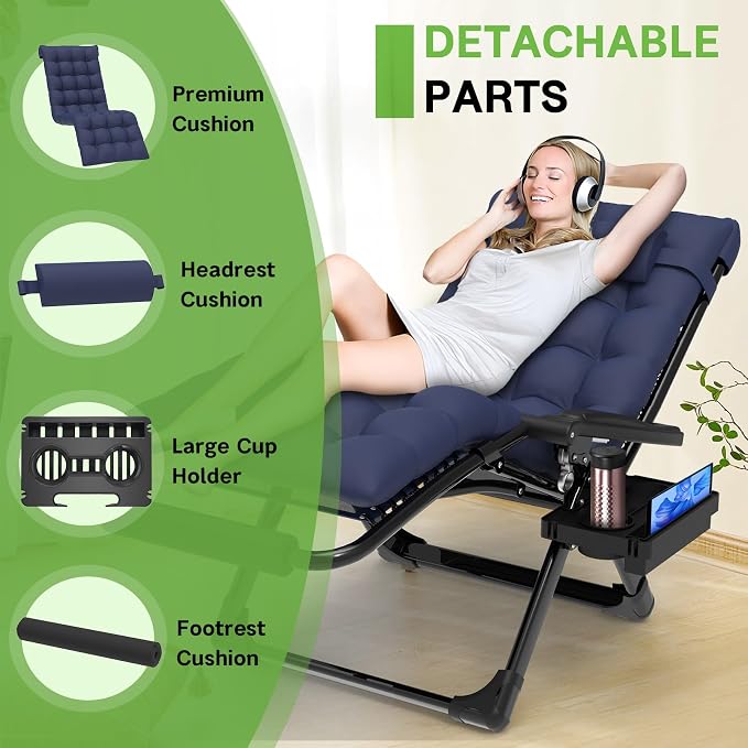 29In XL Zero Gravity Chair, 440LBS with Cushion | Anti Gravity Recliner Lounge Chair with Aluminum Alloy Lock & Footrest, 90-170° Adjustable, for Lawn Patio Indoor Outdoor