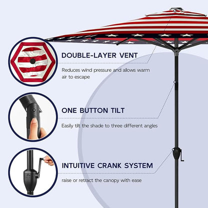 Abba Patio 9FT Lyon Outdoor Patio Umbrella Outdoor Table Umbrella with Push Button Tilt and Crank Market Umbrella 6 Sturdy Ribs UV Protection Waterproof for Garden Deck Backyard Pool, Star-Spangled
