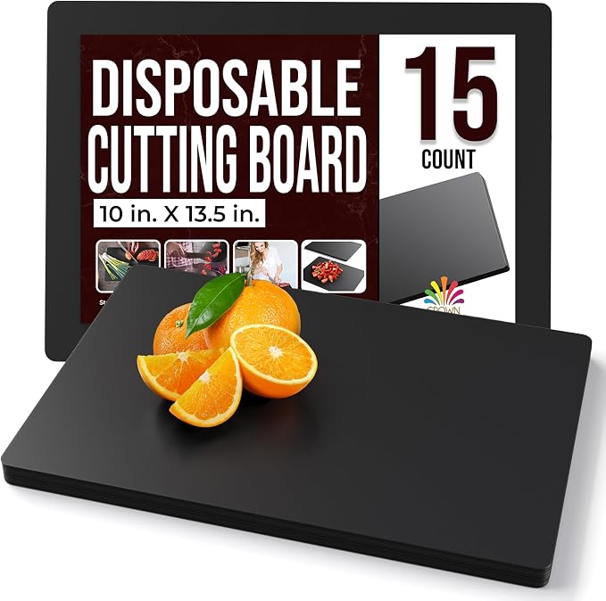 Crown Display Disposable Cutting Boards for Kitchen 15 Count Black Cutting Board 10 Inch X 13.5 Inch Flexible Cutting Boards For Kitchen ~ Patent Pending ~ Recyclable Disposable Cutting Board Sheets