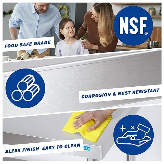 KUARBARR Stainless Steel Table for Prep & Work with Backsplash 24 x 30 Inches NSF Metal Commercial Kitchen Adjustable Under Shelf Worktable for Restaurant Home Outdoor