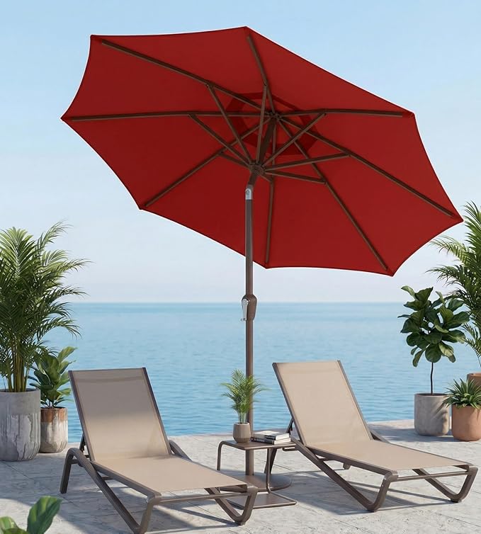 10FT Patio Umbrella, Outdoor Umbrella with Push Button Tilt and Crank, 8 Sturdy Ribs, UV Protection & Waterproof Market Umbrella for Pool, Backyard, Beach,Deck