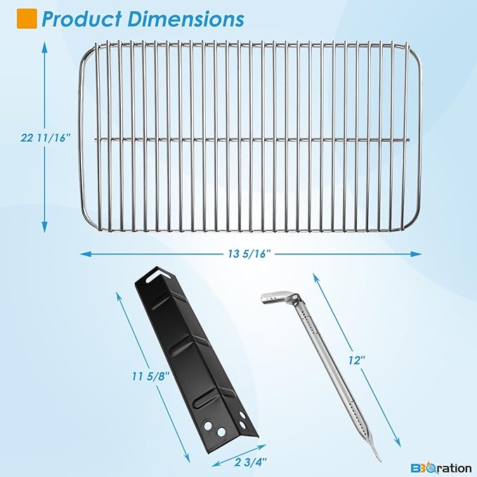 Grill Replacement Parts Kit for 3-Burner Walmart Expert Grill 720-1049, Grill Grate, Heat Plates, Burner & Grill Igniters Replacement Parts for Expert Grill Parts