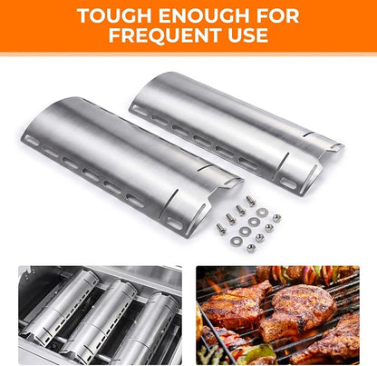 2 Pack Universal Grill Heat Plates, Grill Burner Covers Replacement Parts for Gas Grill, Extends from 12" up to 18" Adjustable Stainless Steel Grill Heat Shield, Flame Cover