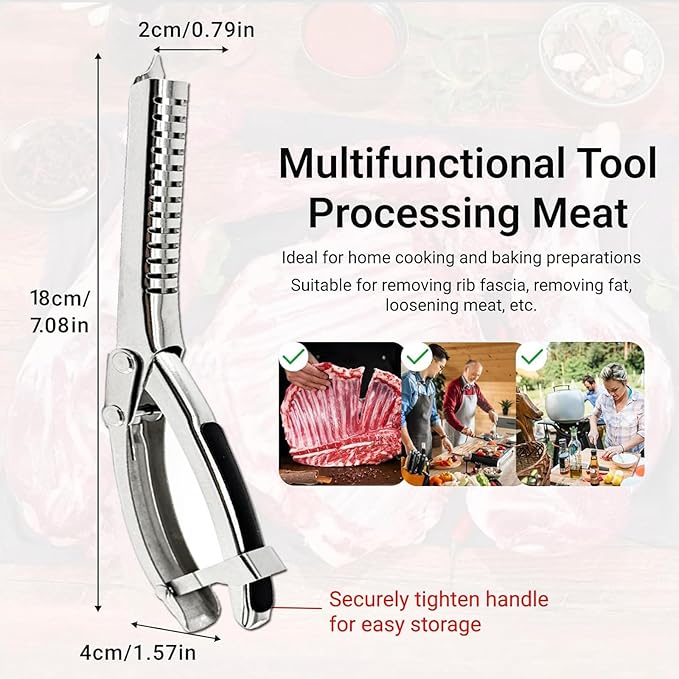 1 Set Rib Membrane Removal Tool,Stainless Steel Rib Prep Tool Membrane Remover,BBQ Rib Prep Tool with Arc Clamp & Non-Slip Grip for Easy Rib Skinner,Kitchen Gadgets for Barbecue Enthusiasts & Chefs
