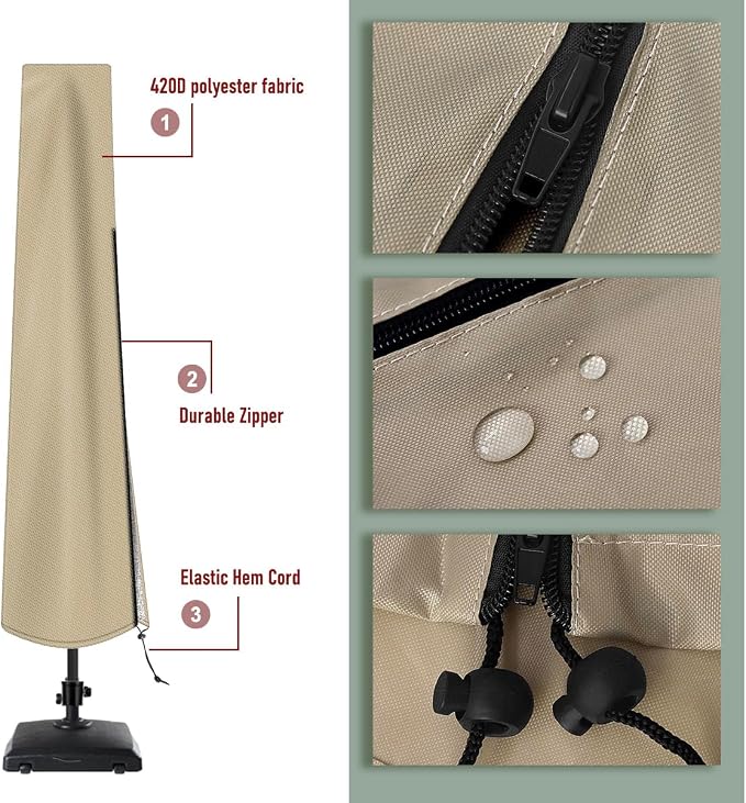 Patio Umbrella Cover Outdoor Umbrella Cover with Rod Waterproof Durable 420D Polyester Fabric Patio Parasol Umbrella Cover for 7 ft to 11 ft Outdoor Umbrella