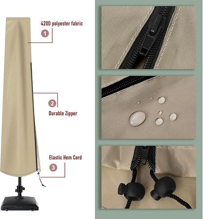 Patio Umbrella Cover Outdoor Umbrella Cover with Rod Waterproof Durable 420D Polyester Fabric Patio Parasol Umbrella Cover for 7 ft to 11 ft Outdoor Umbrella