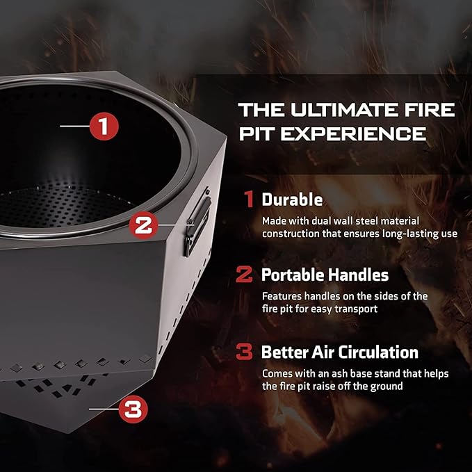 Dragonfire Portable Smokeless Firepit, Accessories Included: Base Stand and Carrying Case. Wood Pellet/Log Burning Outdoor Fire Pit. Black Finish, 22 Inch Size, with Nesting Base for Compact Storage.