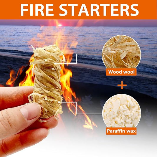 E500 Fire Starter - Natural Fire Starters for Fireplace, Campfires, Chimney, BBQ, Fire Pit & Wood Fireplace - 120 Pack Natural Pine Firestarters