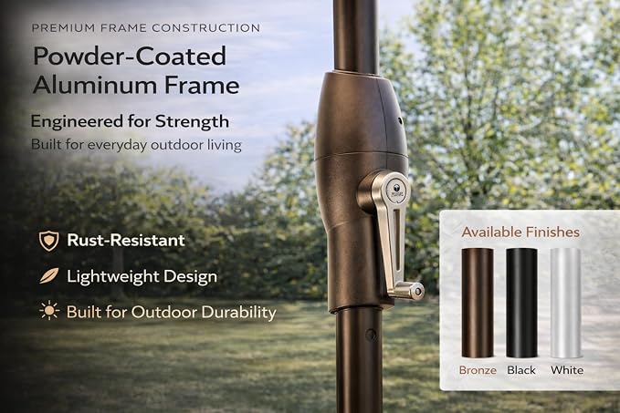 Treasure Garden 7.5ft Patio Umbrella – Outdoor Market Umbrella – Push Button Tilt – White Aluminum Frame (O’bravia, Navy)