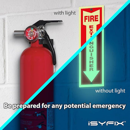 iSYFIX Fire Extinguisher Glow in the Dark Signs – 3 Pack 4x12 Inch – 40 mil Thick Polystyrene Plastic, Laminated for Ultimate UV, Weather, Scratch, Water & Fade Resistance, Indoor & Outdoor