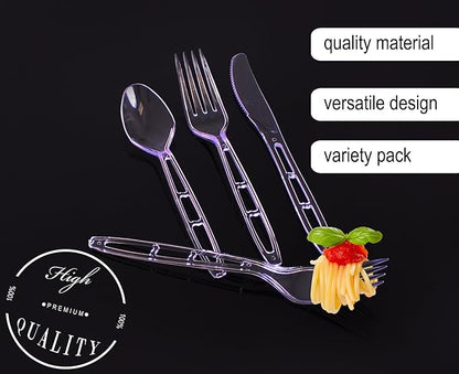 PARTY BARGAINS Emerald Settings Clear Plastic Cutlery Set 1440-Piece – 720 Forks, 480 Spoons, 240 Knives – Heavy-Duty Disposable Utensils for Parties, Weddings, Buffets, BBQs & Catering – BPA Free