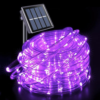 JMEXSUSS 200 LED Purple Solar Halloween Lights | 66 ft Rope Lights Outdoor Waterproof, PVC Tube Purple Christmas String Lights for Party Tree Fence Christmas