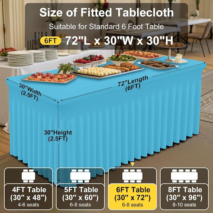 Smiry Spandex Elastic Fitted Table Cloth Skirt for 6FT Rectangle Table | Stretch Washable Table Cloth, Banquet Table Cover for Wedding, Party, Indoor & Trade Shows, (Blue Mist, 72Lx30Wx30H)