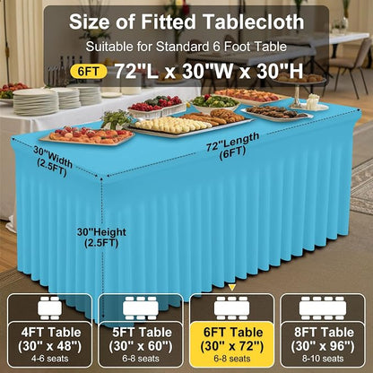 Smiry Spandex Elastic Fitted Table Cloth Skirt for 6FT Rectangle Table | Stretch Washable Table Cloth, Banquet Table Cover for Wedding, Party, Indoor & Trade Shows, (Blue Mist, 72Lx30Wx30H)