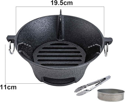 Cast Iron Charcoal Stove Portable Korean Cooktop Japanese BBQ Grill Uniform Heat Conduction Black 25.5cm for Camping or Picnic(19.5cm)