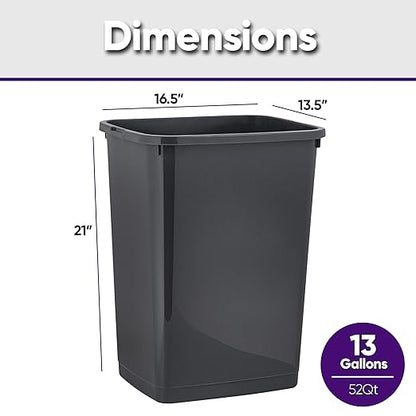 Superio Large Kitchen Trash Can 13 Gallon, 52 Qt Waste Bin for Kitchen, Garage, Indoor and Outdoor Trash Can (2, Grey)