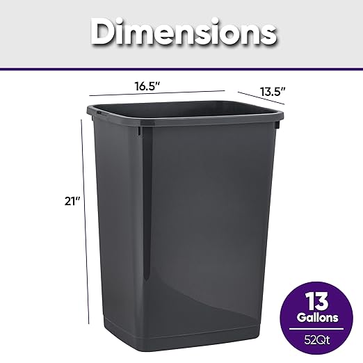 Superio Large Kitchen Trash Can 13 Gallon, 52 Qt Waste Bin for Kitchen, Garage, Indoor and Outdoor Trash Can (6, Dark Grey)