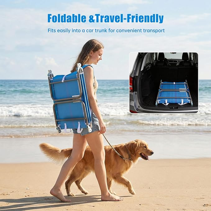 SUNNYFEEL Lay Flat Tanning Chair with Face Down Hole & Arm Slots, Backpack Beach Lounge Chair, 5-Position Folding Sunbathing Chair, 300 LBS Heavy Duty, 72" L x 22" W for Beach, Pool, Camping