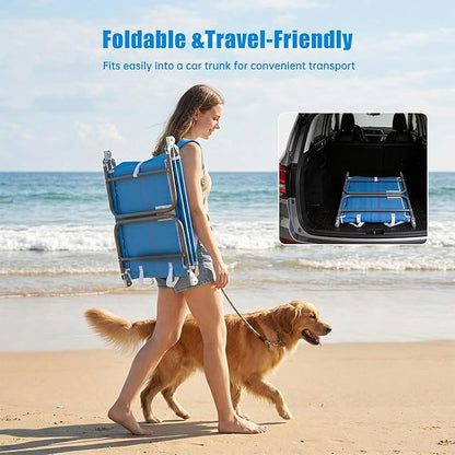 SUNNYFEEL Lay Flat Tanning Chair with Face Down Hole & Arm Slots, Backpack Beach Lounge Chair, 5-Position Folding Sunbathing Chair, 300 LBS Heavy Duty, 72" L x 22" W for Beach, Pool, Camping