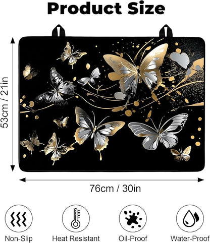 Silicone Glass Stove Top Cover- Mat for Electric Stove Protector with Anti-Slip Rubber Coating Scratch-Resistant XL Dish Drying Mats For Kitchen (Butterfly, 30"L x 21"W)