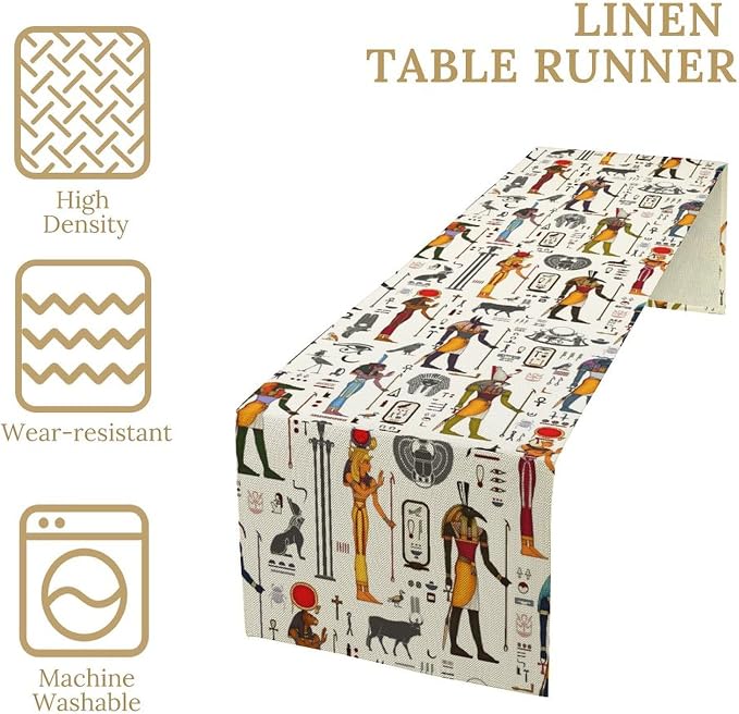 Ancient Egypt Table Runner Vintage Egyptian Culture Egyptian Hieroglyph and Symbol Dinner Runner Mysterious Egypt Farmhouse Coffee Kitchen Dining Table Holiday Party Home Decor 13x60in