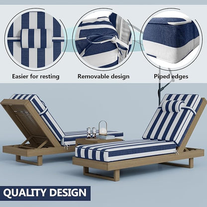 72 x 21 x 4 Inch Olefin Chaise Lounge Cushions, Lounge Chair Cushions with Headrest for Outdoor Furniture - Weather and Fade Resistant Patio Replacement Furniture Lounge Chair Cushion