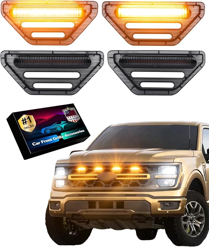 Front Grill Raptor Lights for Ford F150 2024 2025 2026 (Yellow, Tremor) | 5th Gen F150 Grille Marker Lights, Waterproof F150 LED Lights Accessories, Snap-in Installation, OEM Style, Off-road Driving