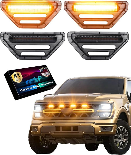 Front Grill Raptor Lights for Ford F150 2024 2025 2026 (Yellow, Tremor) | 5th Gen F150 Grille Marker Lights, Waterproof F150 LED Lights Accessories, Snap-in Installation, OEM Style, Off-road Driving