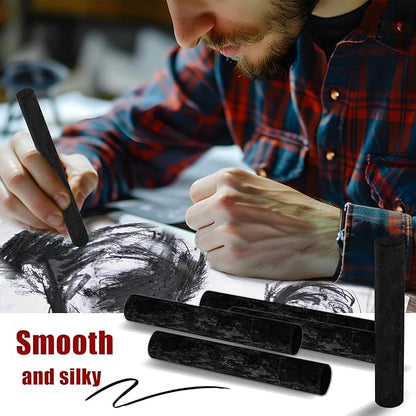 6 Pcs 0.79-0.94 Inch Black Jumbo Willow Charcoal Sticks, Large Soft Willow Charcoal Chunky Drawing Charcoal for Sketching Artist Supplies