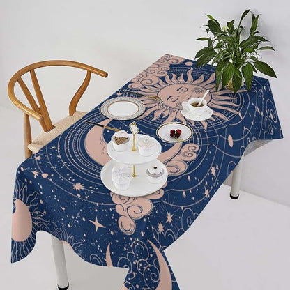 Moon Sun Tablecloth Vintage Boho Celestial Star Magical Galaxy Space Table Cloth Water Resistant Wipeable Table Cover for Farmhouse Picnic Party Holiday Kitchen Dinner Table 60"x120"