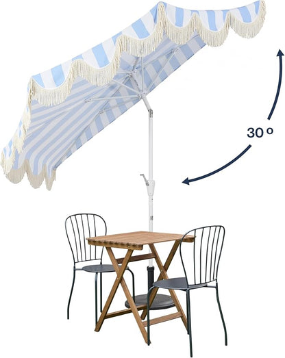 JONATHAN Y Beverly 9 ft. Striped Half Umbrella, Light Blue/White | Coastal Scalloped Fringe, Crank Lift, 30 Degree Manual Tilt, UV 50 Polyester Canopy, Aluminum Frame, Space Saving Design