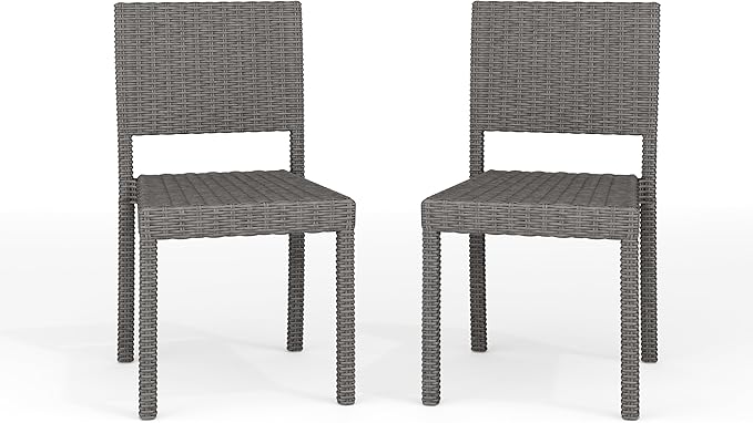 Martha Stewart Bedford Indoor-Outdoor Stackable Patio Chairs with Rattan Wicker Finish in Gray, Set of 2